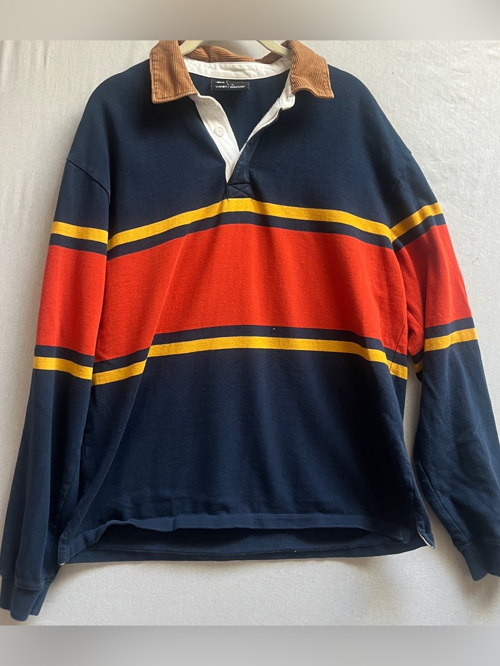 Le31 Par Simons Organic Cotton Navy Striped Rugby Shirt Corduroy Collar M